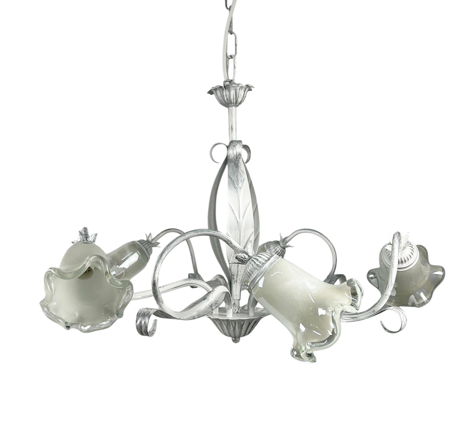 Lampadario a 5 luci moderno in ferro battuto e vetro realizzato artigianalmente coll. venere