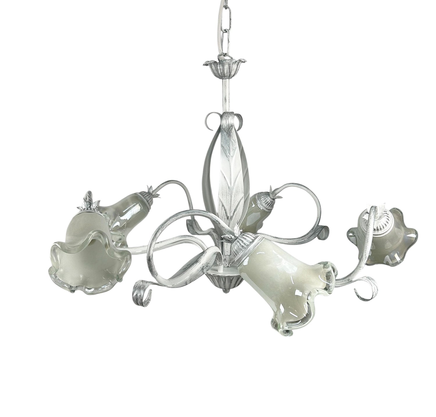 Lampadario a 5 luci moderno in ferro battuto e vetro realizzato artigianalmente coll. venere