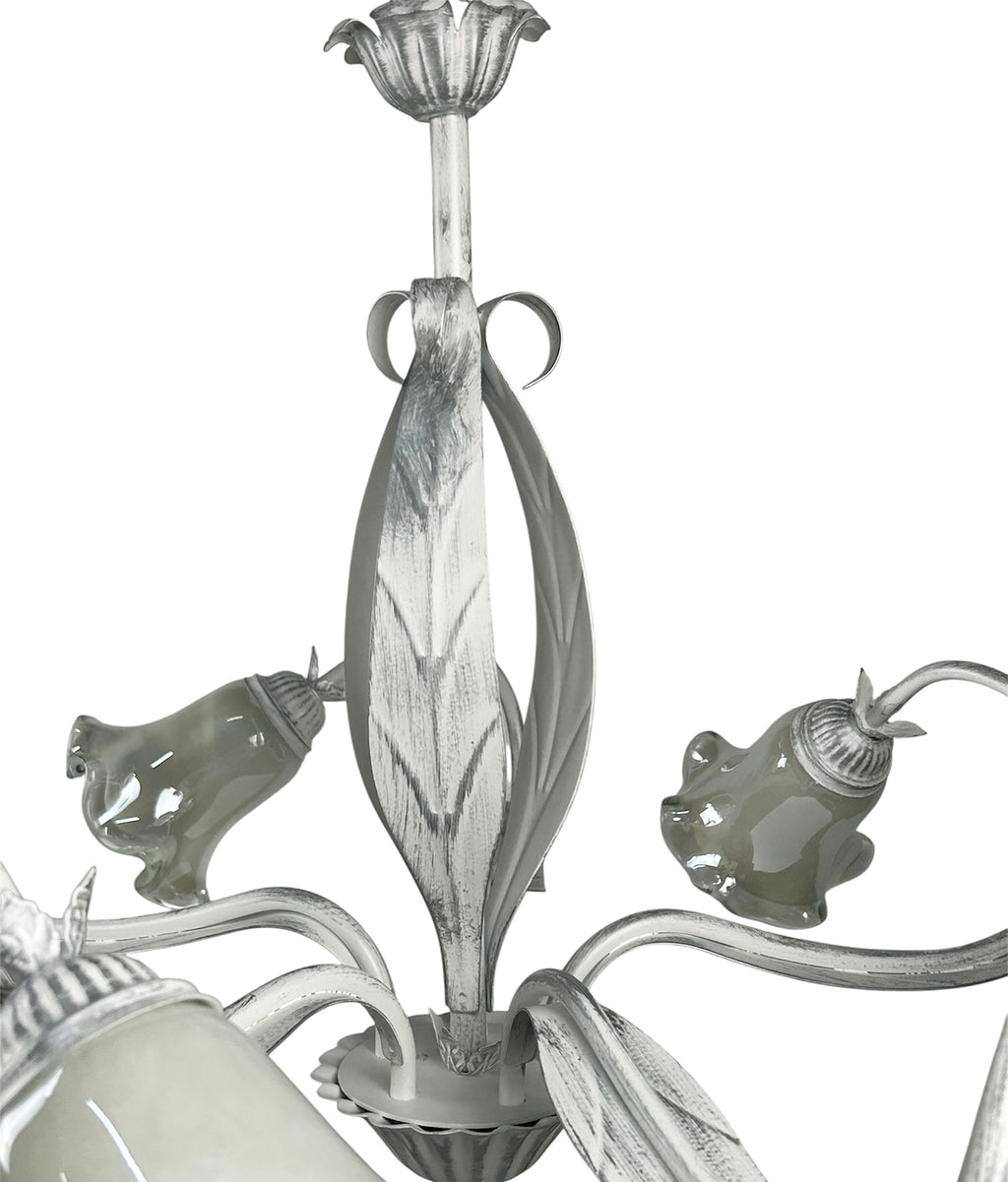 Lampadario a 5 luci moderno in ferro battuto e vetro realizzato artigianalmente coll. venere