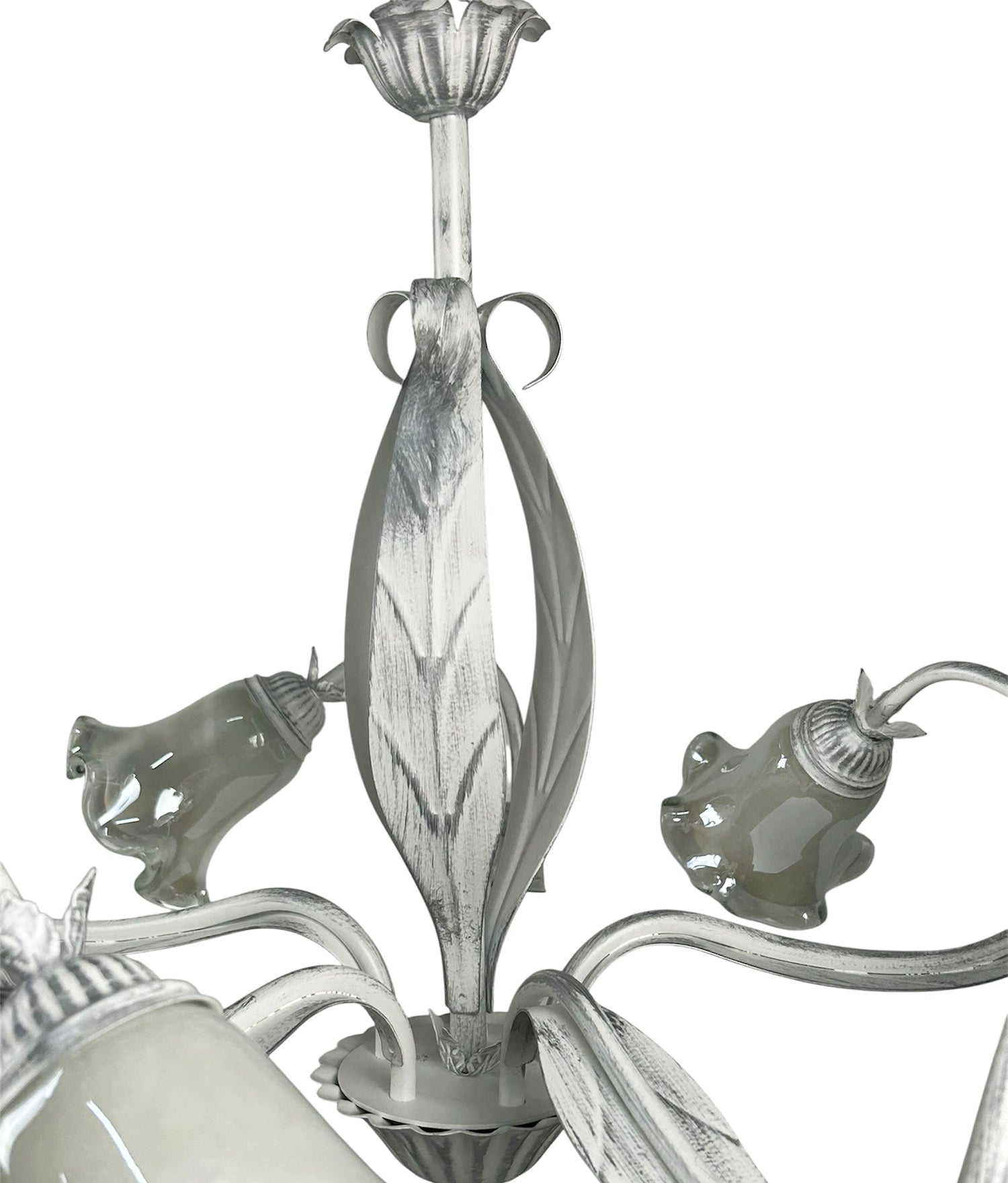 Lampadario a 5 luci moderno in ferro battuto e vetro realizzato artigianalmente coll. venere