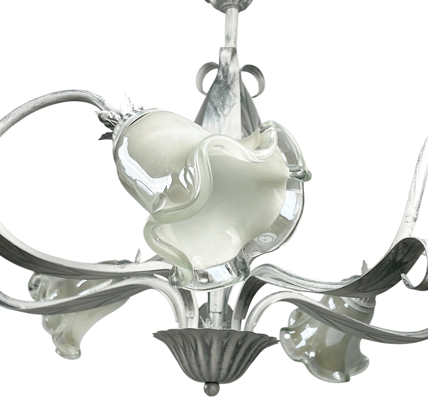 Lampadario a 5 luci moderno in ferro battuto e vetro realizzato artigianalmente coll. venere