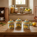 Tris 3 barattoli sale zucchero e caffè in ceramica decorata a mano da ceramisti siciliani limoni art 8