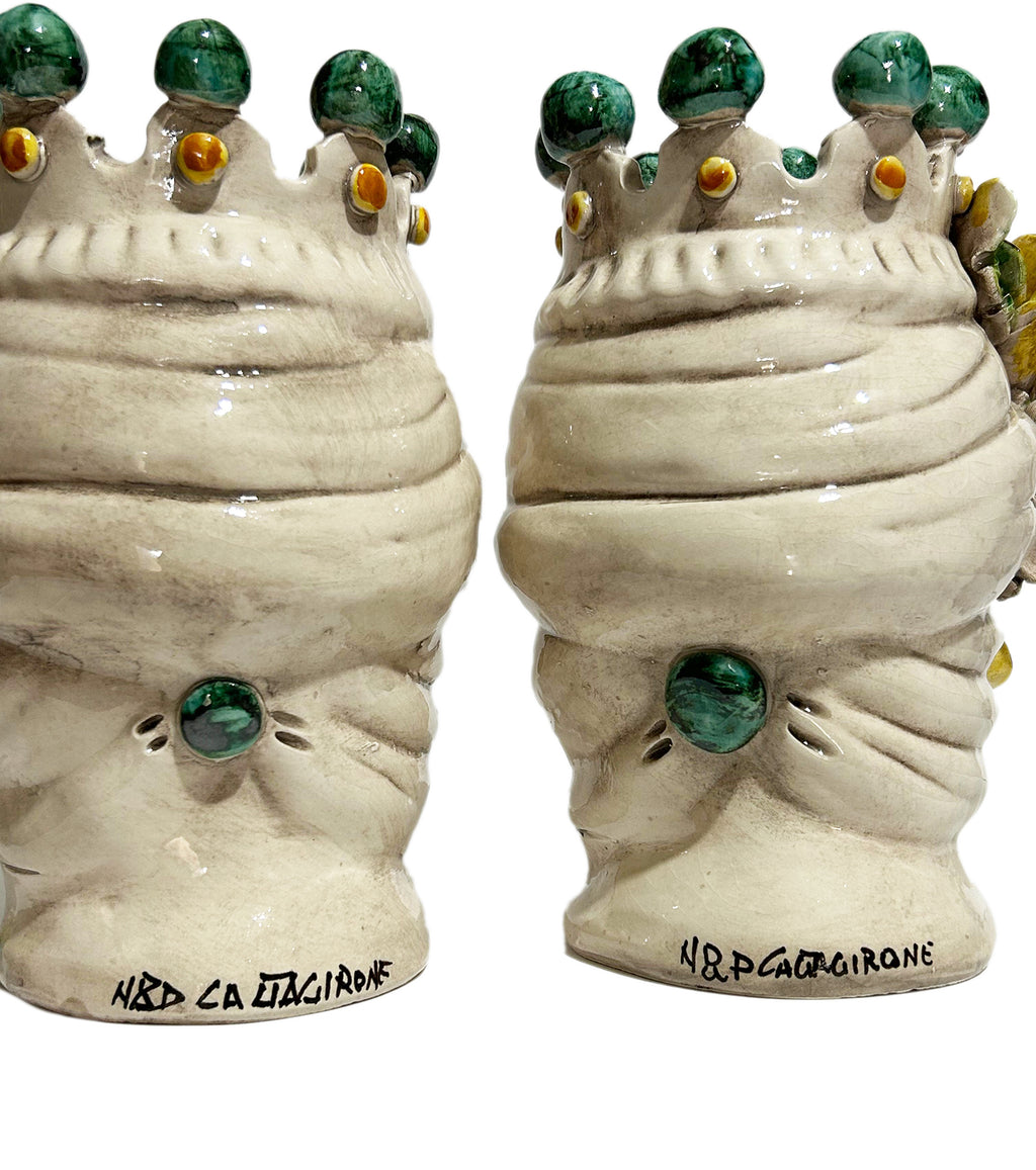 Pair of Sicilian ceramic Moor's heads from Caltagirone h 20 cm art. yellow tulips 