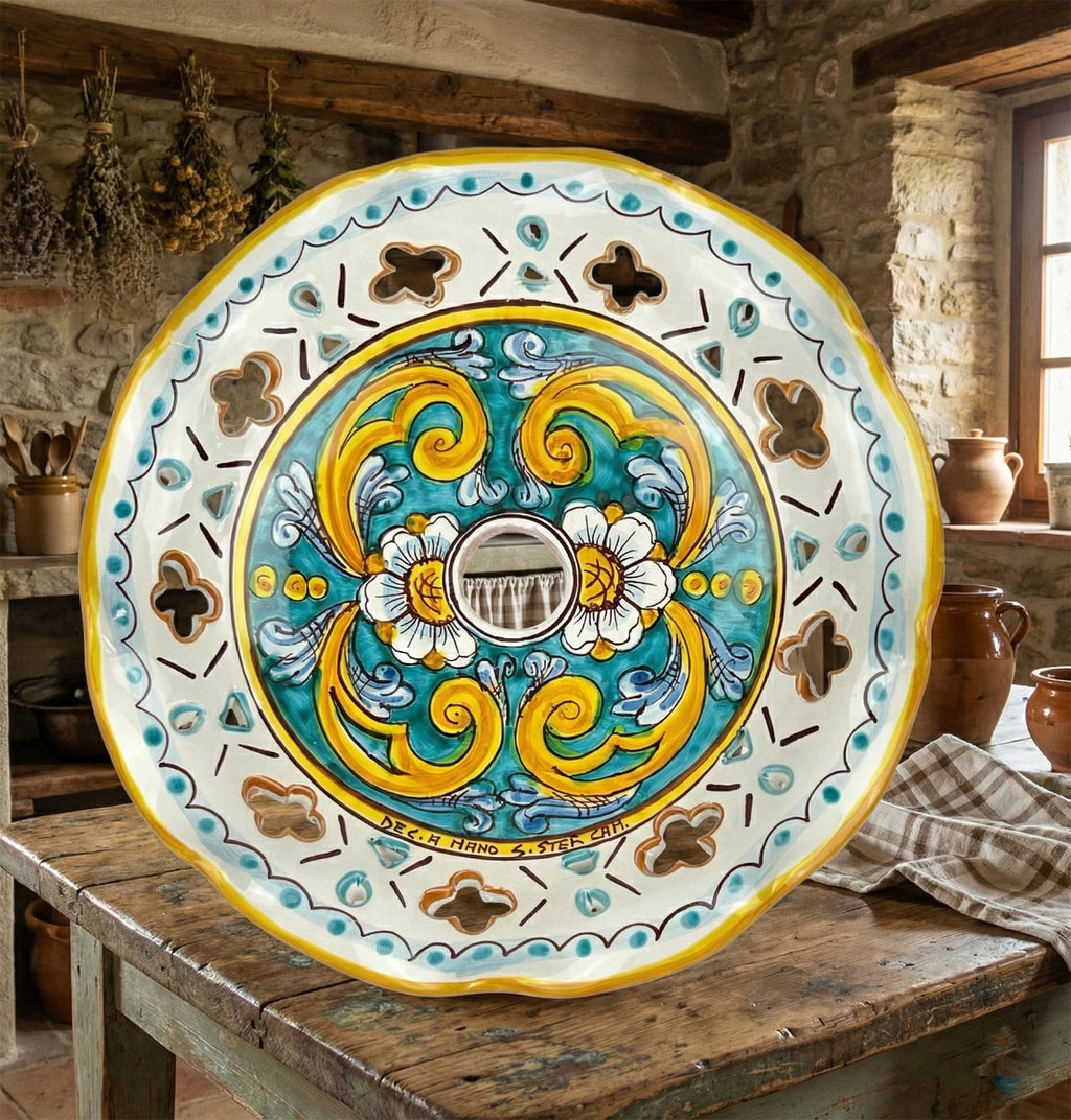 Piatto in ceramica per lampadario decorato realizzato e firmato a mano sospensione art. gomes