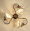 Plafoniera da soffitto a 3 luci in ferro battuto e ceramica siciliana realizzata e decorata artigianalmente coll. melograno