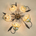 Plafoniera da soffitto a 5 luci in ferro battuto e ceramica siciliana realizzata e decorata artigianalmente coll. gomes
