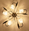 Plafoniera da soffitto classica a 5 luci in ferro battuto e vetro realizzata e decorata artigianalmente coll. scott