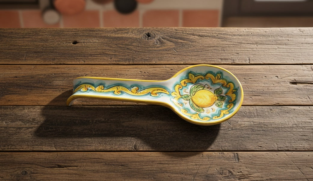 Poggiamestolo in ceramica decorata a mano da ceramisti siciliani limoni art 25