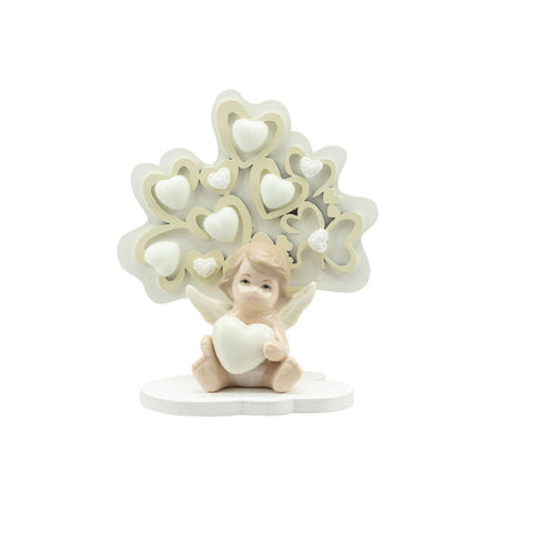 Albero della vita decorato con cuori e angioletto tortora e bianco bomboniera comunione e cresima bambina o bambino Harmony PRCM24192
