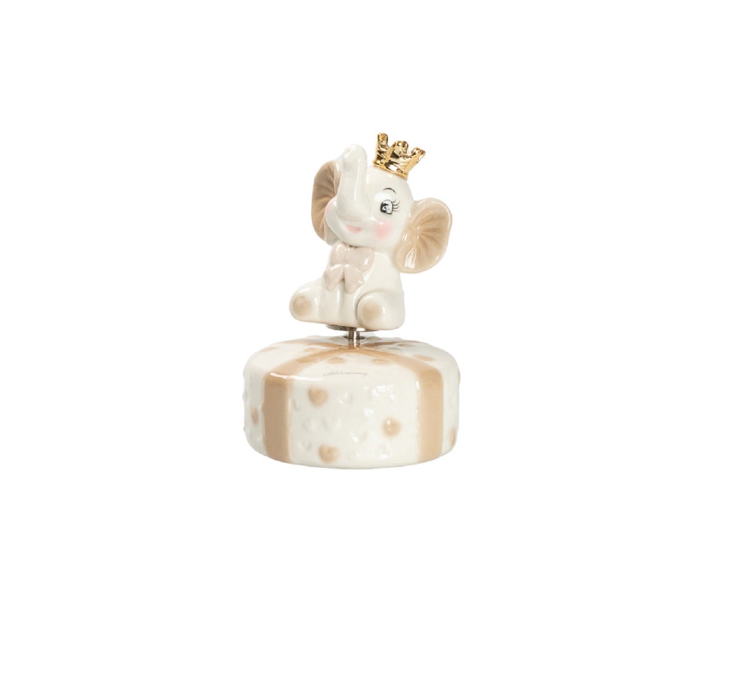 Carillon elefante con corona oro in porcellana bomboniera per comunione, cresima, Harmony PRCM26176