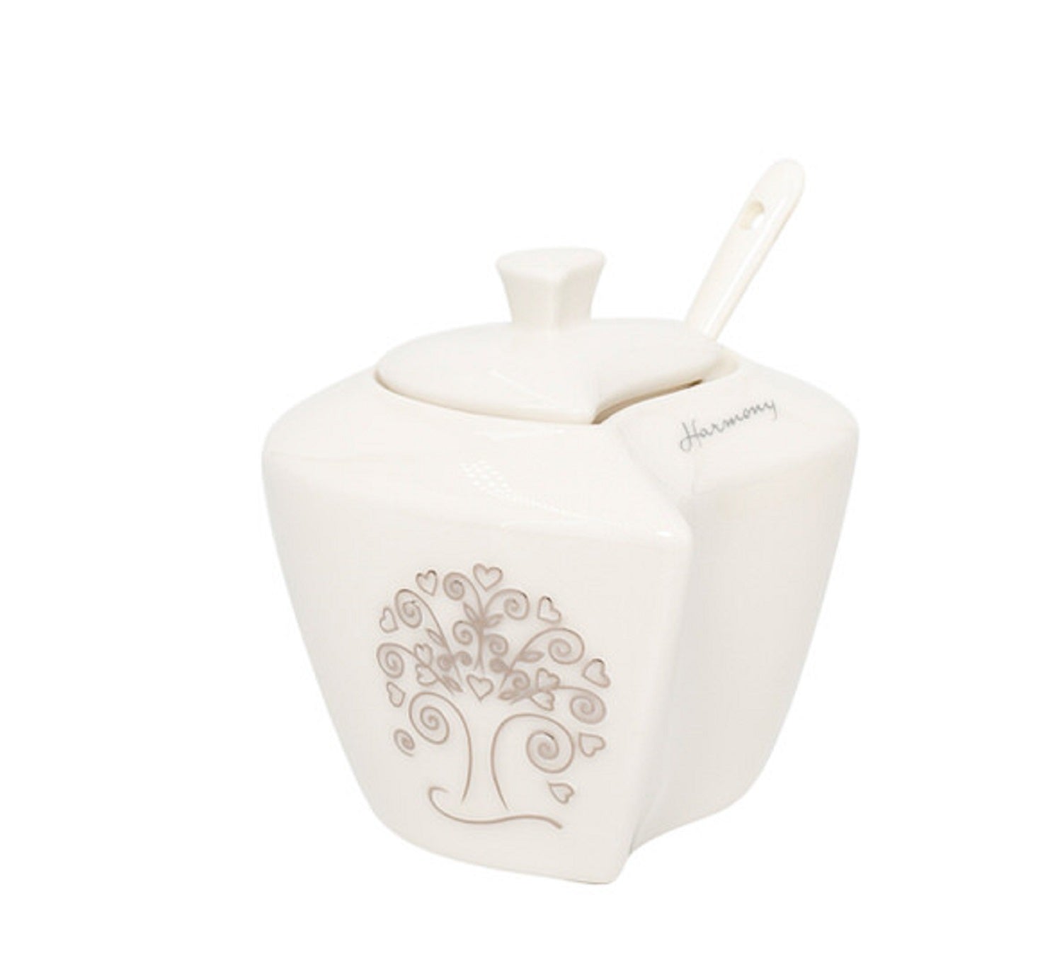 Bomboniera matrimonio zuccheriera in porcellana bianco decorata con albero della vita harmony PRMT23257