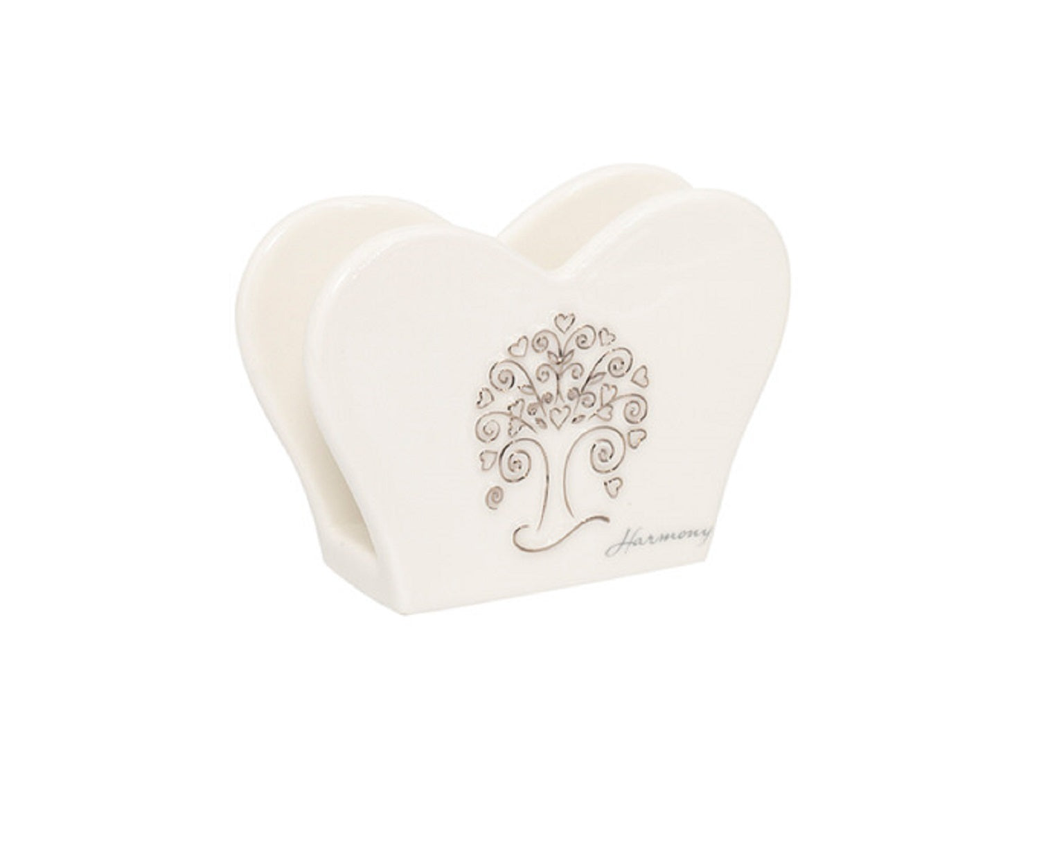 Bomboniera matrimonio portatovaglioli cuore in porcellana bianco decorato con albero della vita harmony PRMT23259