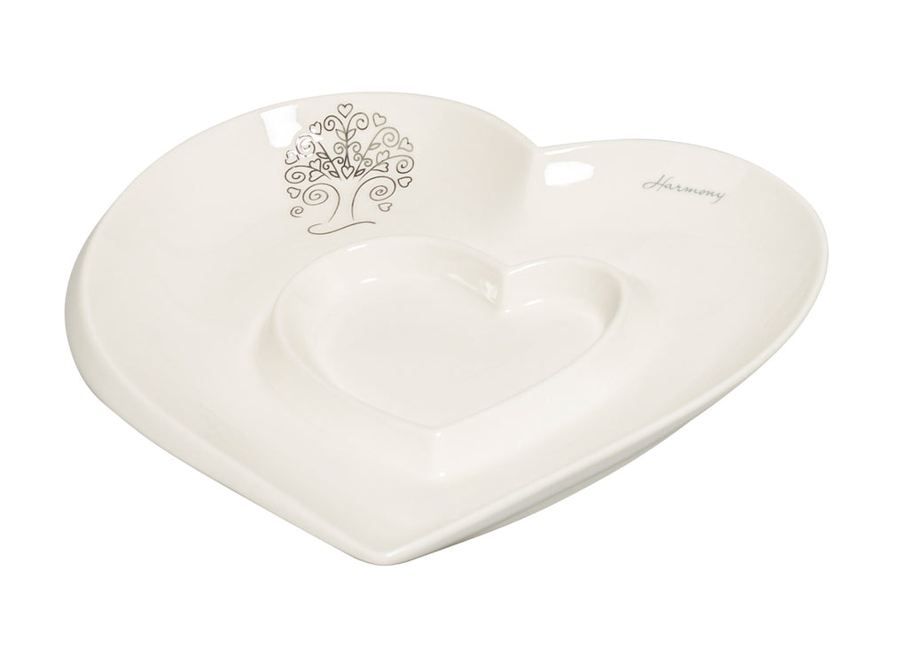 Bomboniera matrimonio antipastiera cuore in porcellana con decorazione albero della vita harmony PRMT23265