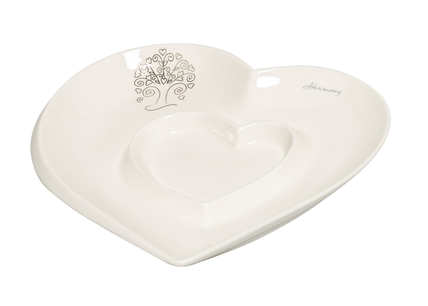 Bomboniera matrimonio antipastiera cuore in porcellana con decorazione albero della vita harmony PRMT23265