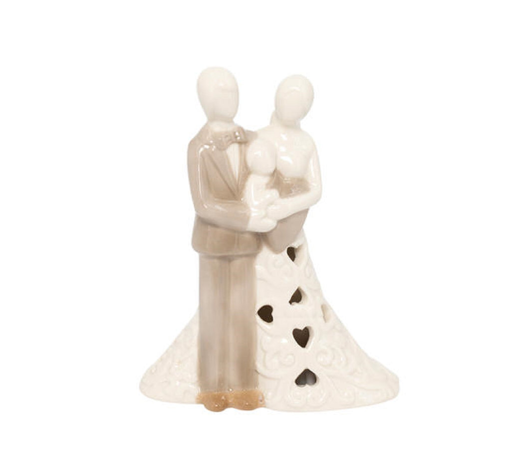 Bomboniera matrimonio con led sacra famiglia in porcellana decorato con cuori harmony PRMT23287