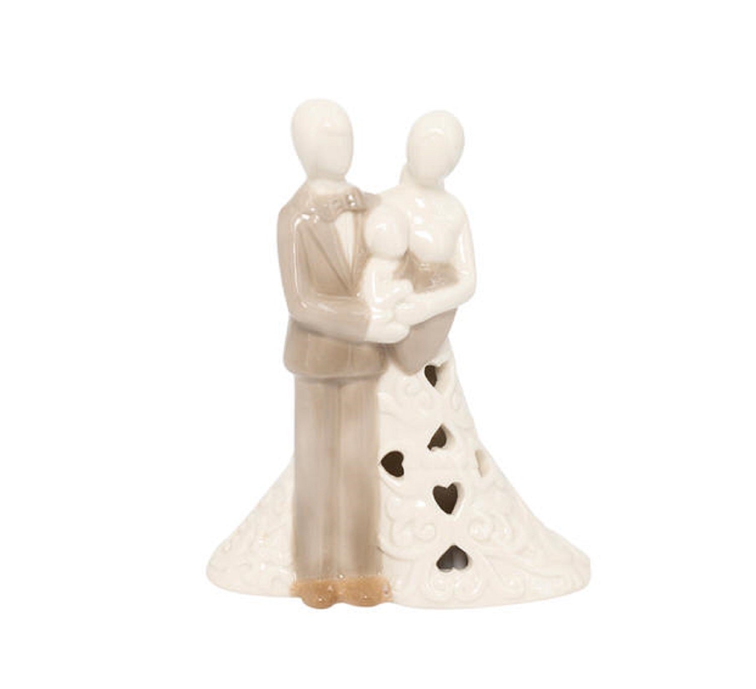 Bomboniera matrimonio con led sacra famiglia in porcellana decorato con cuori harmony PRMT23287