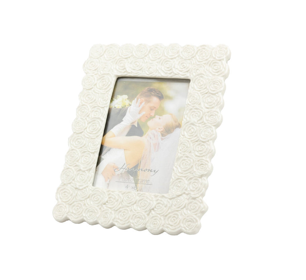 Bomboniera matrimonio portafoto in porcellana bianco decorato con rose harmony PRMT23293