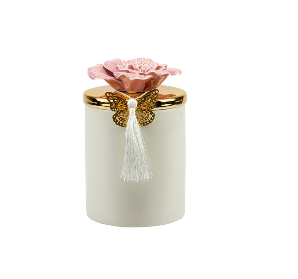 Bomboniera matrimonio scatola in porcellana decorata con candela bianco e oro harmony PRMT24002