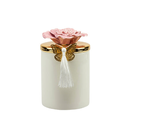 Bomboniera matrimonio scatola in porcellana decorata con candela bianco e oro harmony PRMT24002