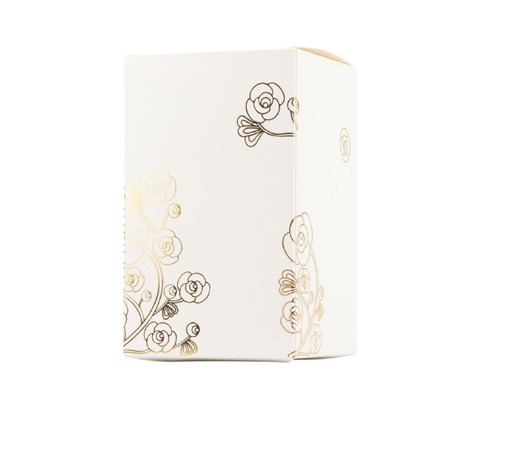Bomboniera matrimonio scatola in porcellana decorata con candela profumata bianco e oro harmony PRMT24004