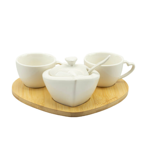 Bomboniera matrimonio set 2 tazzine con zuccheriera in porcellana e bamboo bianco harmony PRMT24011