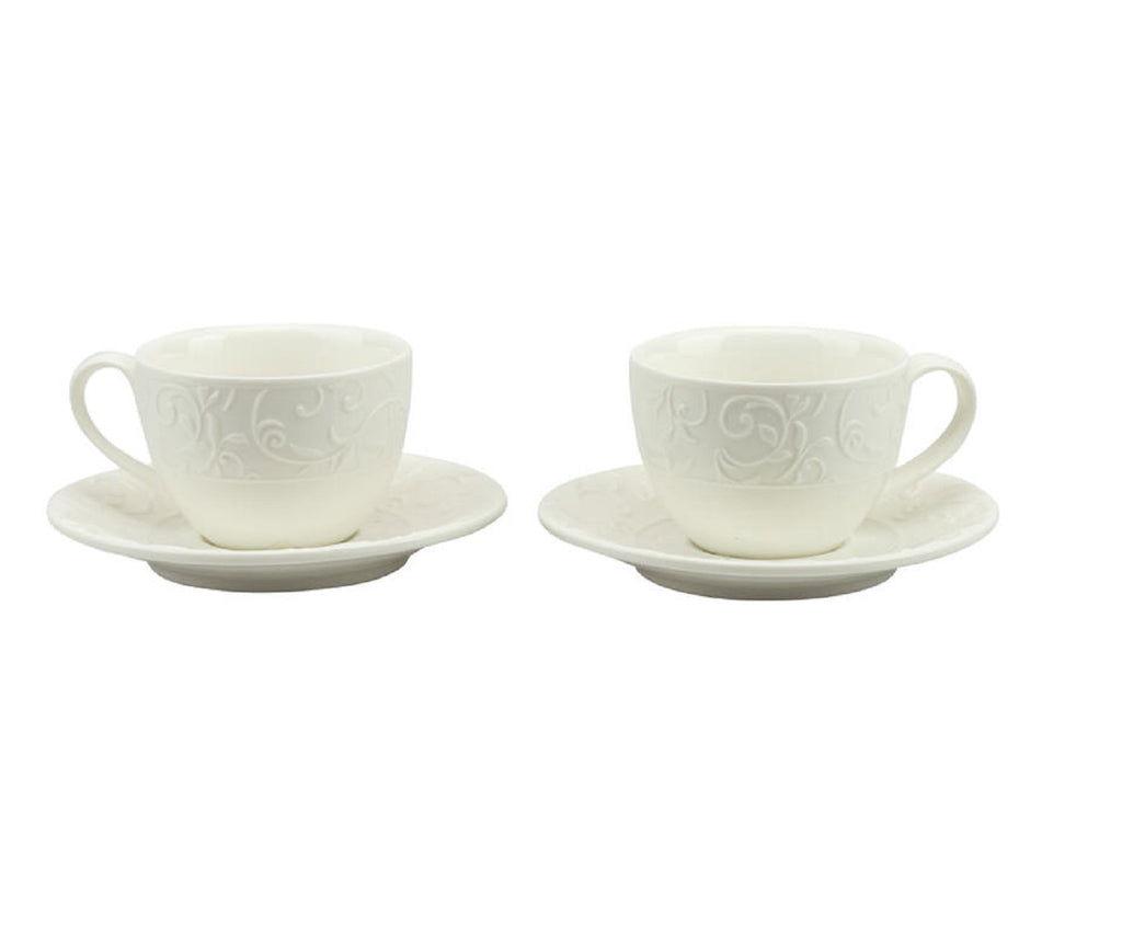 Bomboniera matrimonio set 2 tazzine da caffè in porcellana con decorazione bianco harmony PRMT24030