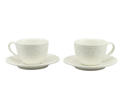 Bomboniera matrimonio set 2 tazzine da caffè in porcellana con decorazione bianco harmony PRMT24030