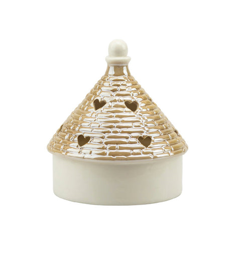 Bomboniera matrimonio trullo con led in porcellana bianco e tortora perla harmony PRMT24141