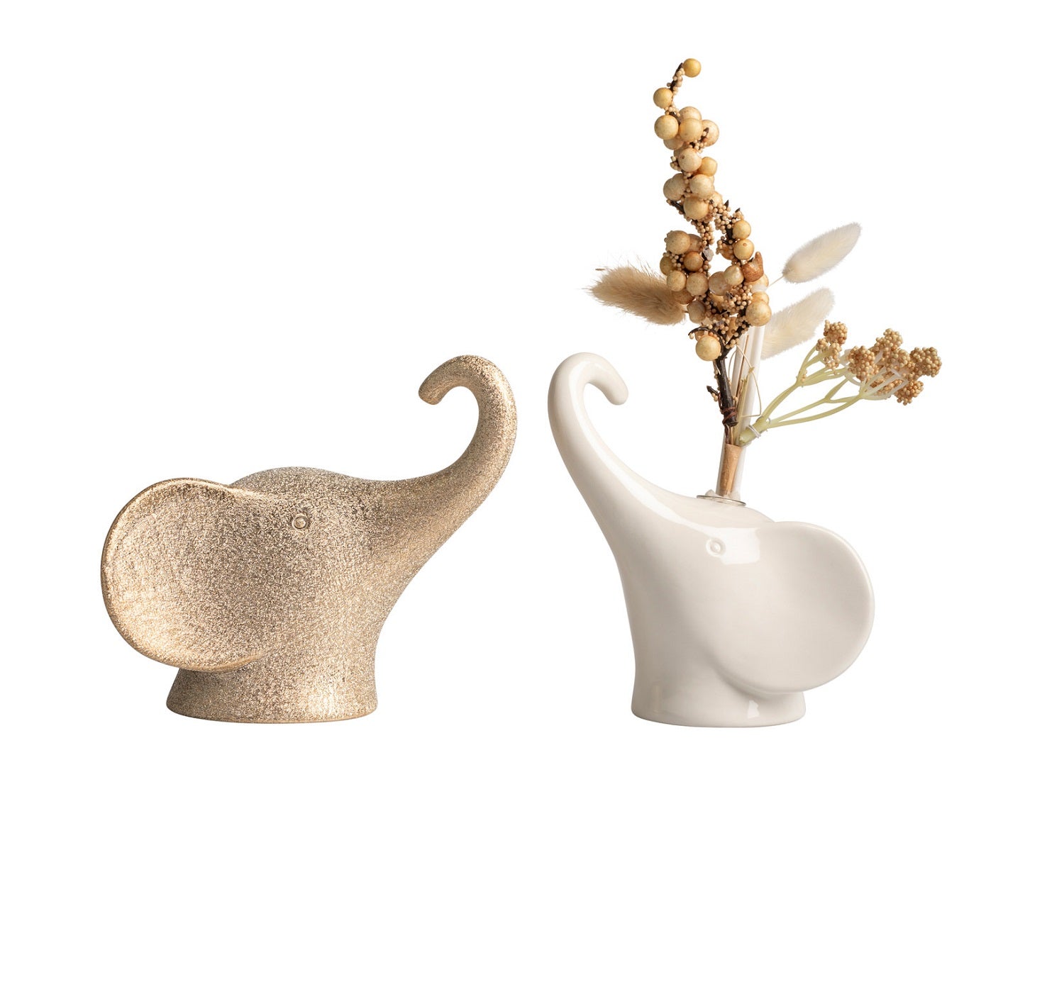 Profumatore set coppia teste di elefanti in porcellana bianco e oro bomboniera per comunione, cresima, matrimonio, Harmony PRMT25017