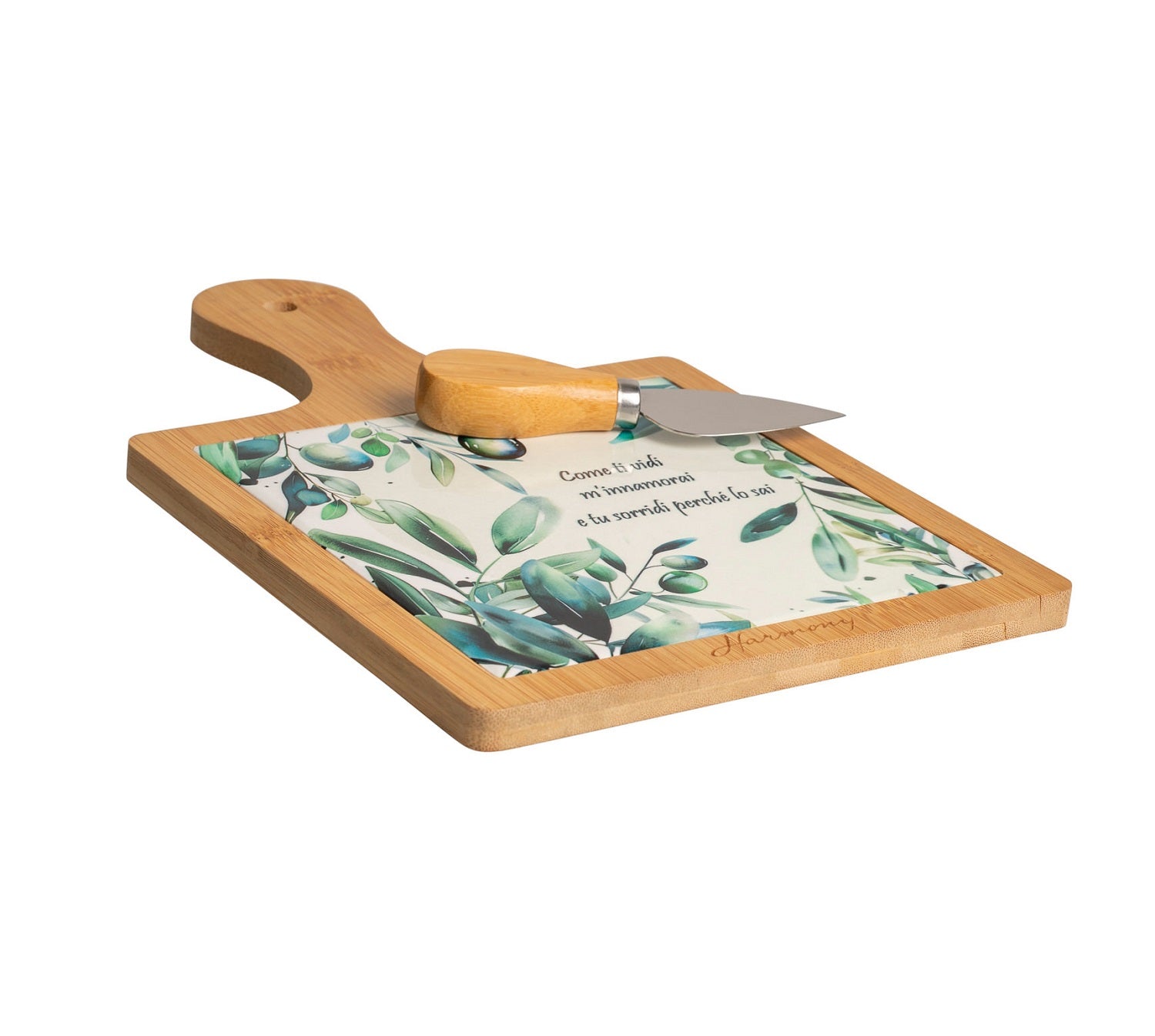 Tagliere in porcellana e legno con coltellino bomboniera per matrimonio Harmony PRMT25075