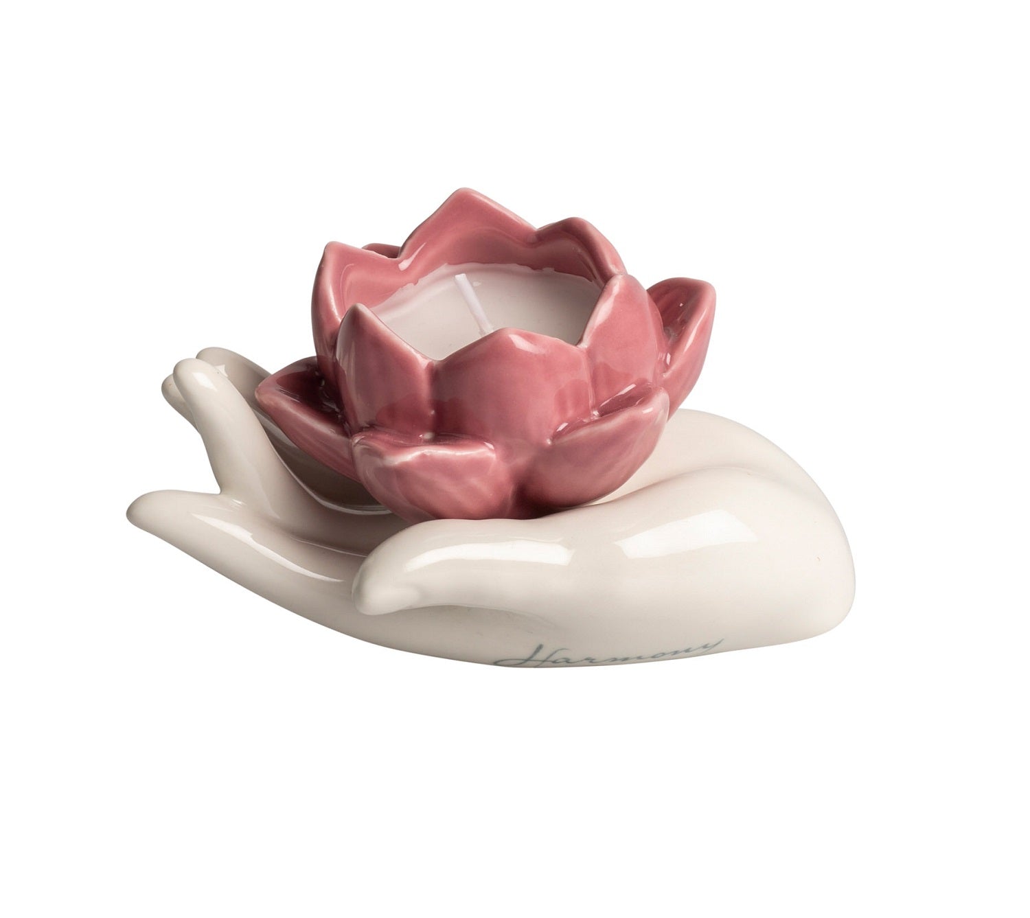 Mano con fiore porta candela in porcellana bomboniera per comunione, cresima, matrimonio Harmony PRMT25103
