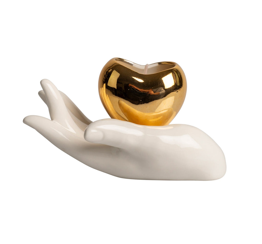 Mano con cuore porta candela in porcellana bomboniera per cresima, comunione, matrimonio, Harmony PRMT25105