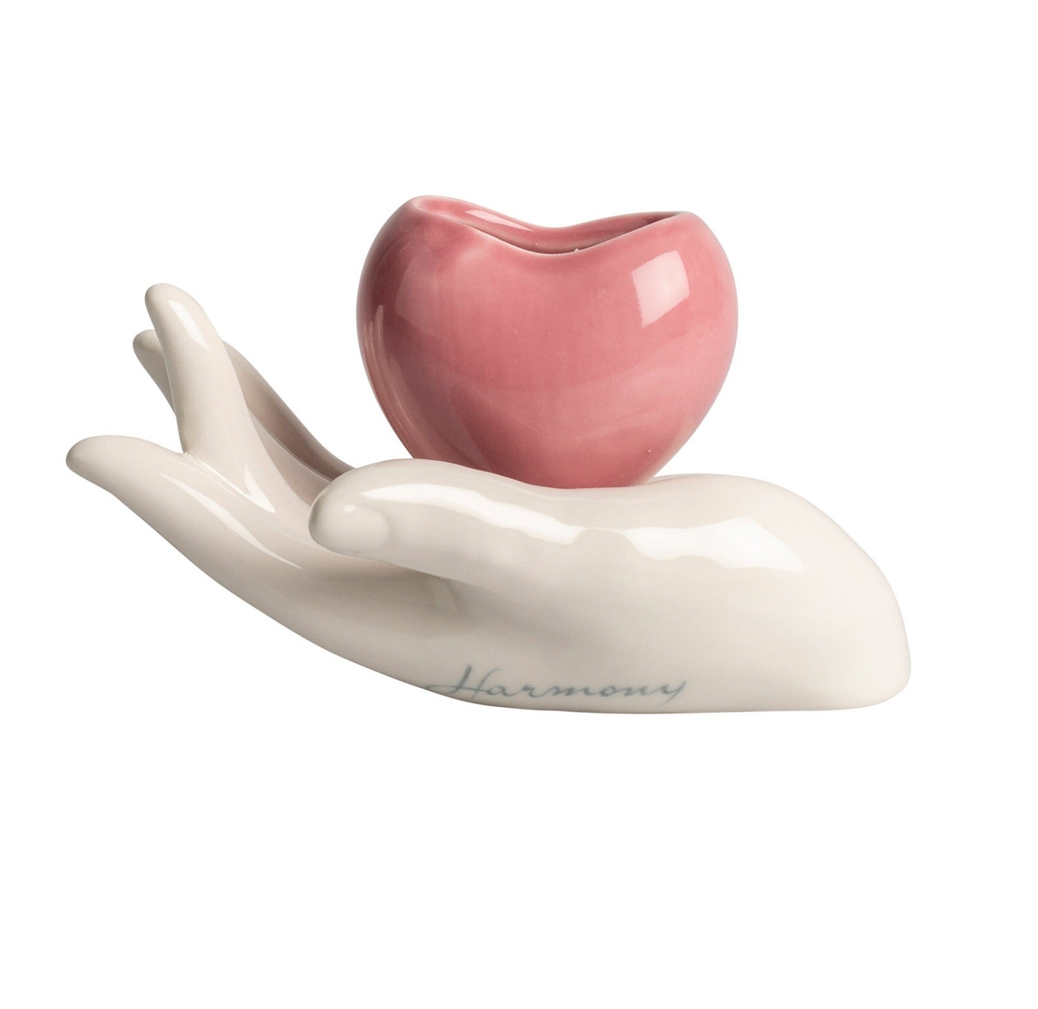 Mano con cuore porta candela in porcellana bomboniera per cresima, comunione, matrimonio, Harmony PRMT25106