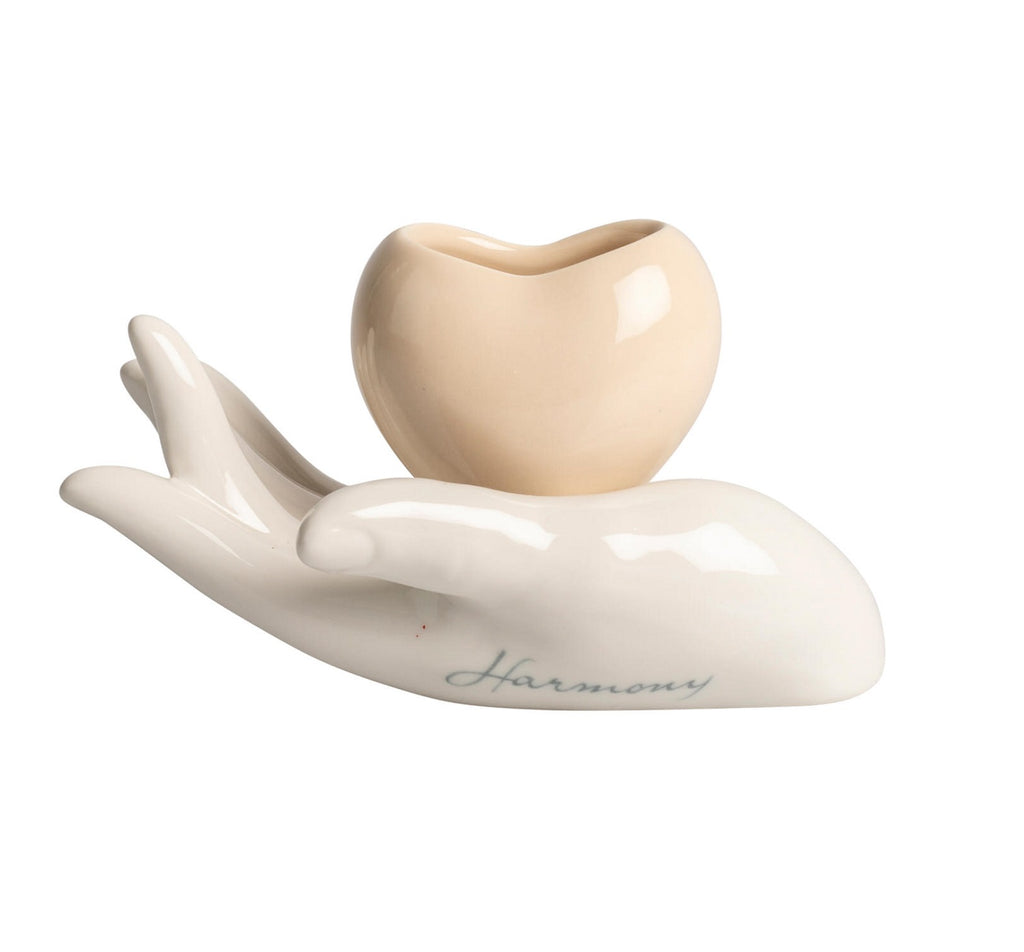 Mano con cuore porta candela in porcellana bomboniera per cresima, comunione, matrimonio, Harmony PRMT25107