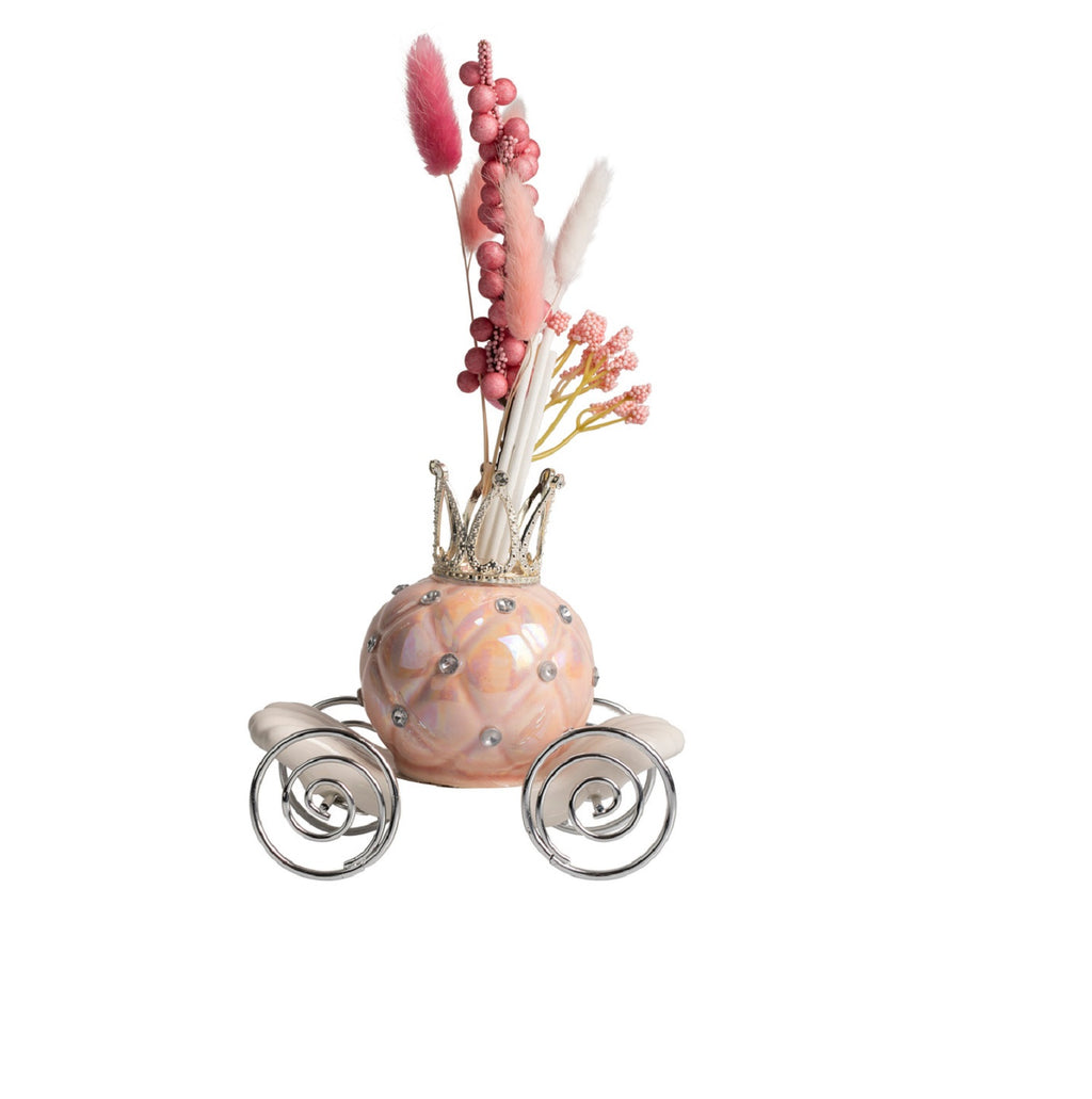 Profumatore carrozza perlata con strass corona e ruote argento bomboniera per matrimonio, cresima, comunione Harmony PRMT25213