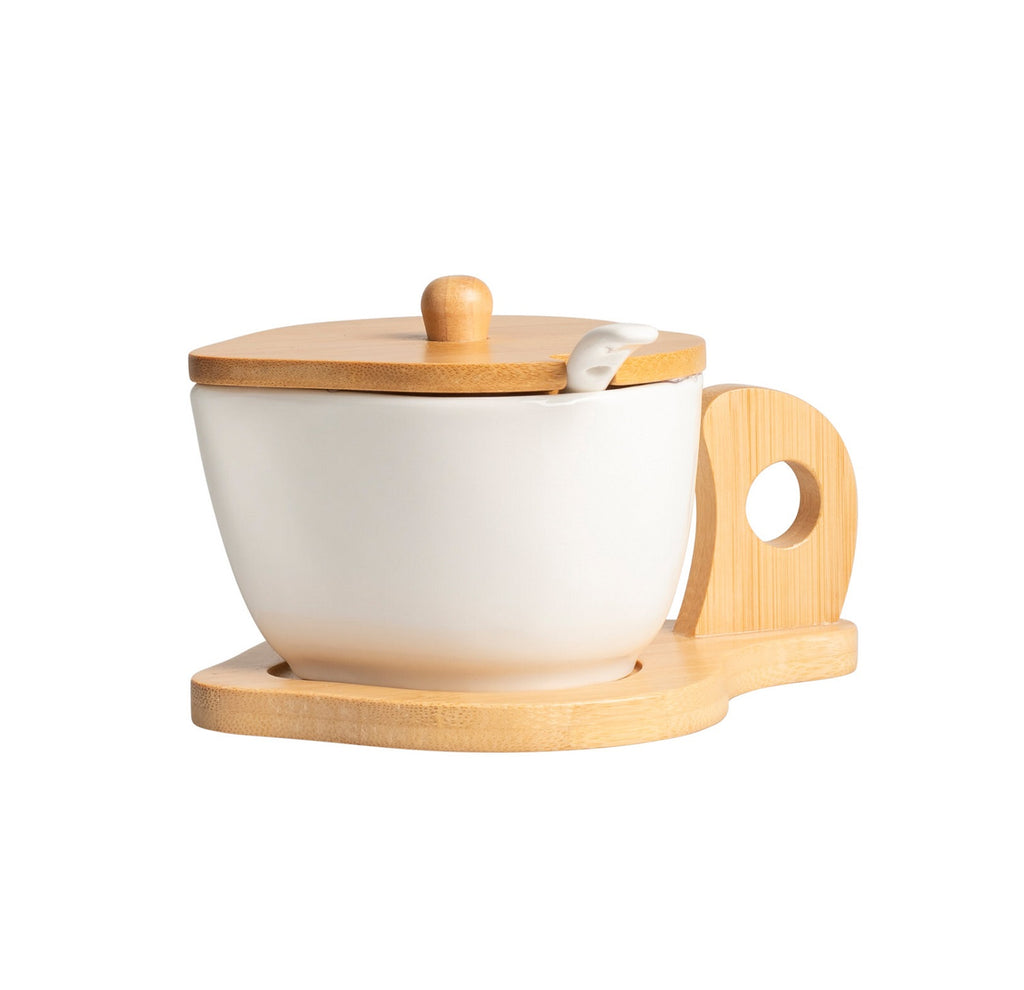 Zuccheriera con cucchiaino in porcellana e bambù bomboniera per matrimonio, regalo Harmony PRMT25224