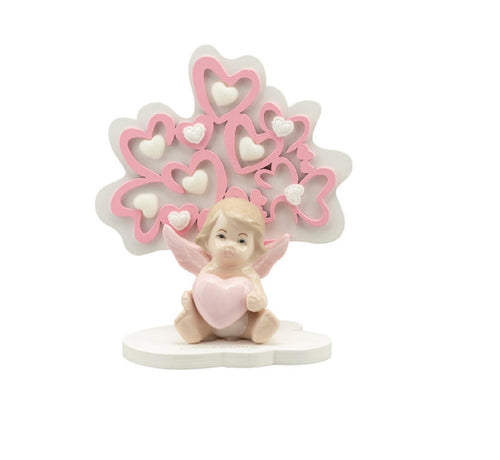 Albero della vita decorato con cuori e angioletto bomboniera battesimo e nascita bambina Harmony PRNB24191