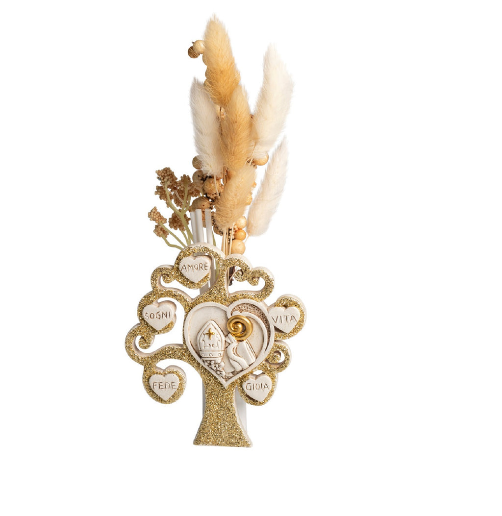 Profumatore albero della vita con simbolo cresima decorato glitter per bambina o bambino Harmony RSCR25041