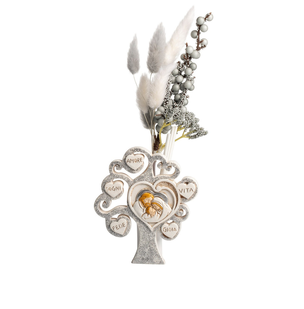 Profumatore albero della vita sacra famiglia decorato con cuori e glitter cresima bambina o bambino Harmony RSMT25046