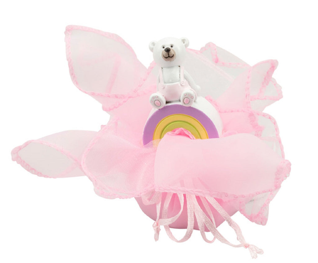 Set sacchettino porta confetti da 5 pz con orsetto in resina bomboniera per nascita, battesimo, Harmony RSNB24096