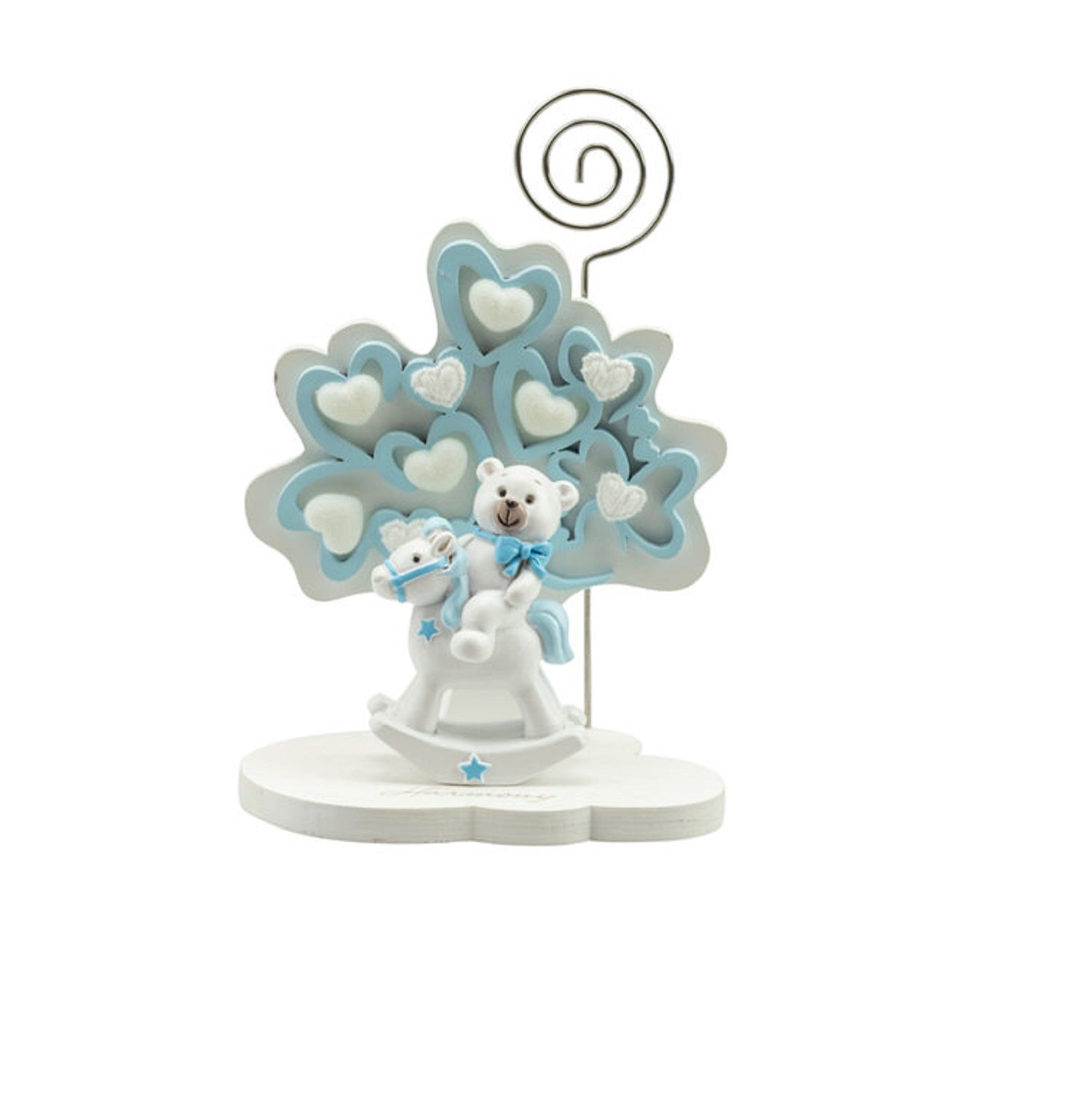 Albero della vita con cavalluccio e orsetto decorato con cuori per nascita e battesimo Harmony RSNB24185