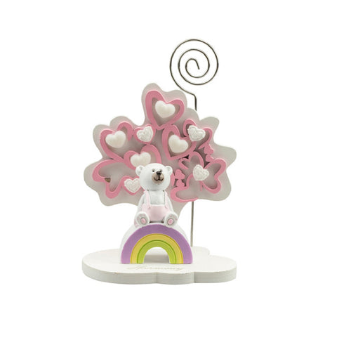 Albero della vita decorato con cuori e orsetto bomboniera battesimo e nascita bambina Harmony RSNB24189