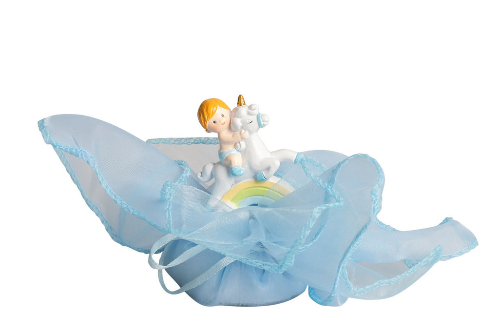 Set sacchettino celeste porta confetti da 5 pz bomboniera per nascita, battesimo, Harmony RSNB25082