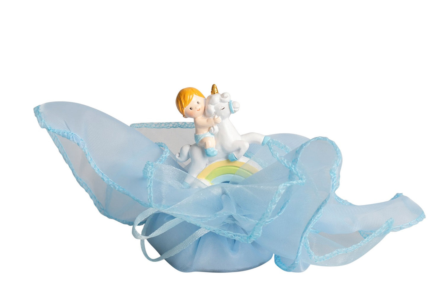 Set sacchettino celeste porta confetti da 5 pz bomboniera per nascita, battesimo, Harmony RSNB25082