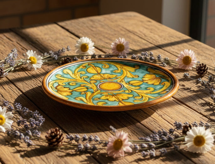 Medium ceramic plate hand decorated by Sicilian ceramists Gianluca art 13