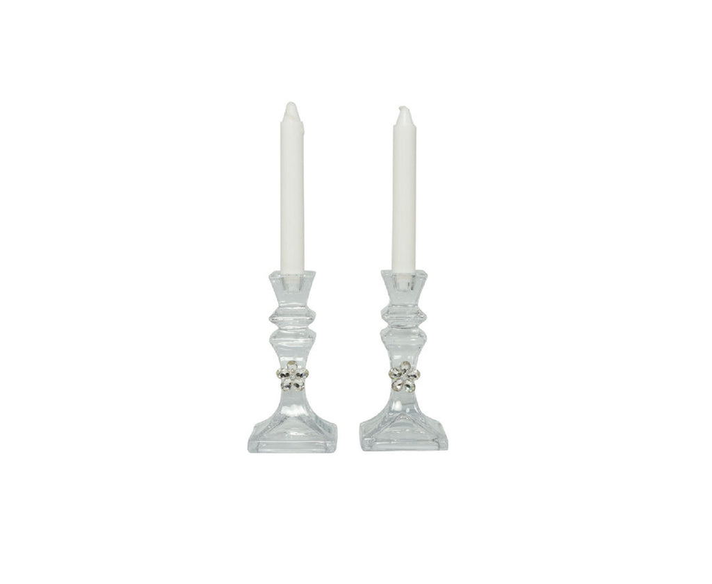 Bomboniera matrimonio set 2 porta candele in vetro con fiore in cristallo harmony S2461G