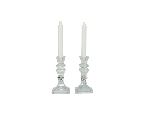 Bomboniera matrimonio set 2 porta candele in vetro con fiore in cristallo harmony S2461G