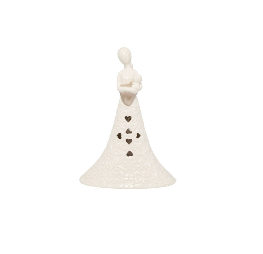 Bomboniera matrimonio con led maternità in porcellana bianco e tortora harmony S2493P