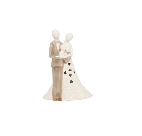 Bomboniera matrimonio con led sacra famiglia in porcellana bianco e tortora harmony S2494P