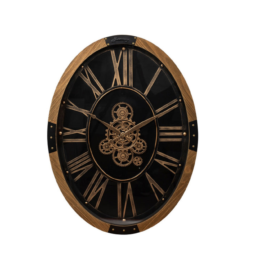 Orologio ovale con ingranaggi in metallo e legno harmony S2521S